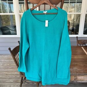 Talbots Women’s Crew Neck Sweater Teal 100% cotton knit button pullover 3X
